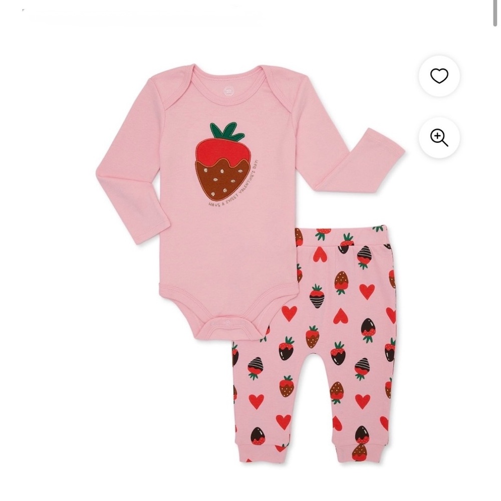 wonder nation Pink Strawberry Applique Long-Sleeve Two-Piece Set